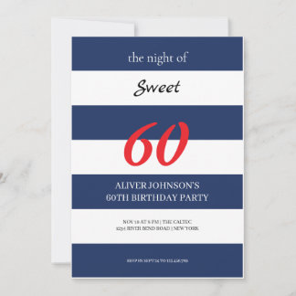 Invitation Marine bleu et blanc Sweet 60e anniversaire Invita