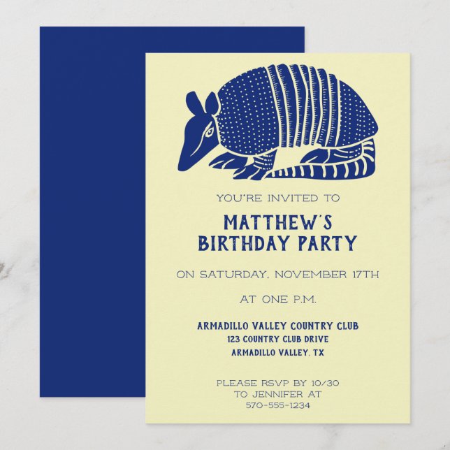 Invitation Marine Bleu et crème Armadillo Parti personnalisé (Devant / Derrière)