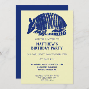 Invitation Marine Bleu et crème Armadillo Parti personnalisé