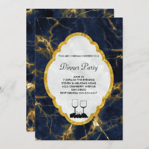 Invitation Marine Bleu et Marbre d'or Dîner élégant