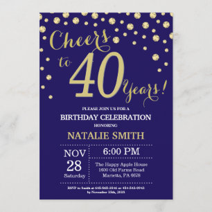 Invitation Marine Bleu et or 40e Anniversaire Diamant