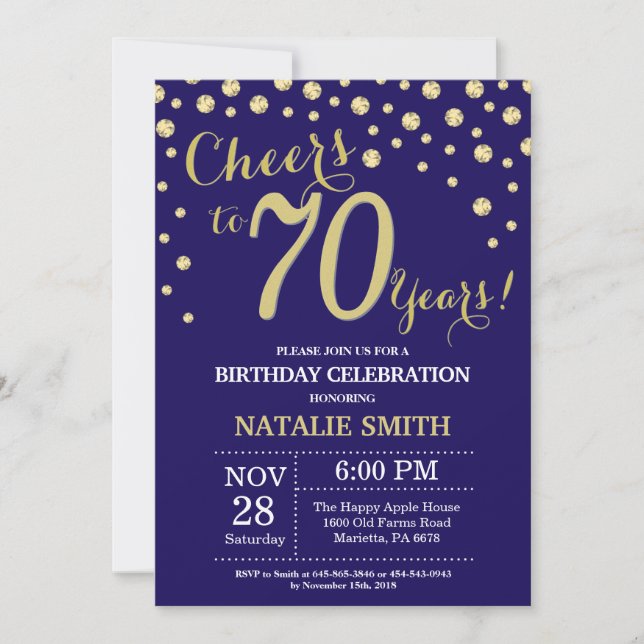 Invitation Marine Bleu et or 70e Anniversaire Diamant (Devant)