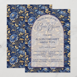 Invitation Marine Bleu et or Elegant Fête des mariées florale