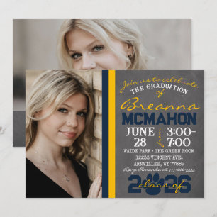 Invitation Marine Bleu et or Empreinte de patte Graduation 2 