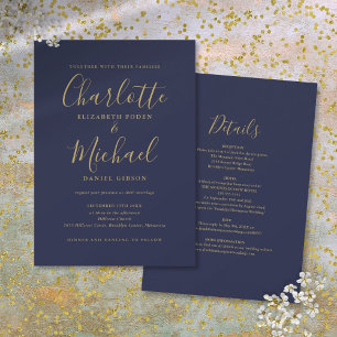 Invitation Marine Bleu Et Or Tout En Un Mariage De Script Chi