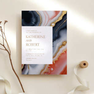 Invitation Marine Bleu Et Orange Agate Mariage Moderne