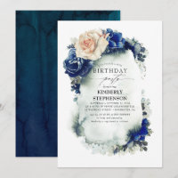 Marine bleu et orange Floral Vintage Anniversaire
