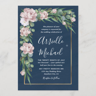 Invitation Marine bleu et rose Dusty Rose vert Mariage or