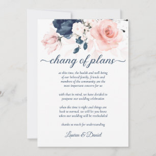 Invitation Marine Bleu et rose pâle Chang des plans