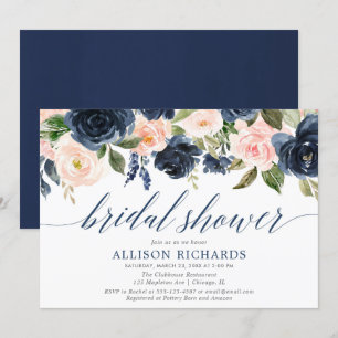 Invitation Marine bleu et rose rousse douche à nuptiale
