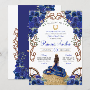 Invitation Marine Bleu Floral Ouest Charra Quinceañera