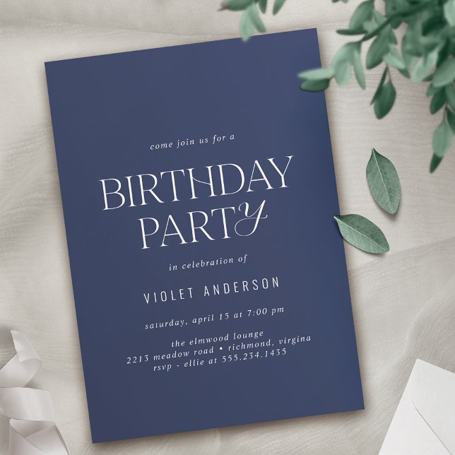 Invitation Marine bleu foncé | Anniversaire moderne Sleek (Créateur téléchargé)