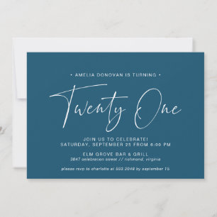 Invitation Marine bleu foncé   Simple Script 21st Birthday Pa