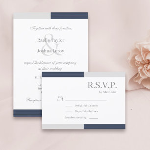 Invitation Marine Bleu Gris Blancs Gris Mariage élégant RSVP