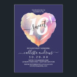 Invitation Marine Bleu Iridescente Peau Coeur Balloon Sweet 1<br><div class="desc">Cette invitation à fêter un sweet sixteen féminin, moderne et mignon est parfaite pour la jeune fille branchée et élégante. Il présente un ballon de coeur en feuille holographique à fausse impression, rose, violet et bleu iridescente, avec un grand "16" au-dessus d'un simple arrière - plan bleu marine. C'est un...</div>