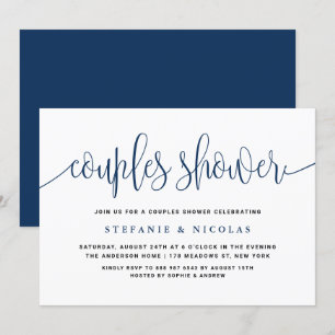 Invitation Marine Bleu Jolie Calligraphie Couples Douche