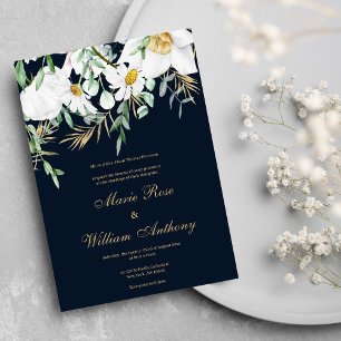 Invitation Marine bleu menthe blanc or marguerites Mariage fl