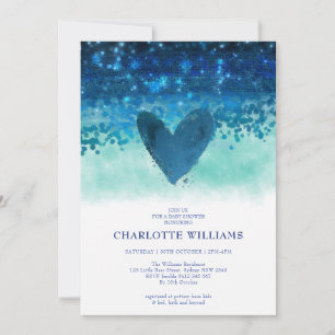 Invitation Marine Bleu mignon Coeur Aquarelle bébé garçon dou