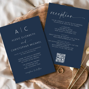 Invitation Marine bleu minimaliste tout en un Mariage QR Code