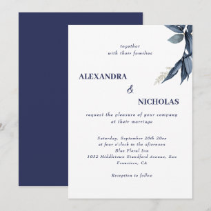Invitation Marine Bleu Moderne Mariage élégant