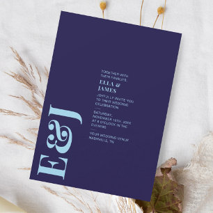 Invitation Marine bleu moderne minimaliste Bold Monogramme Ma