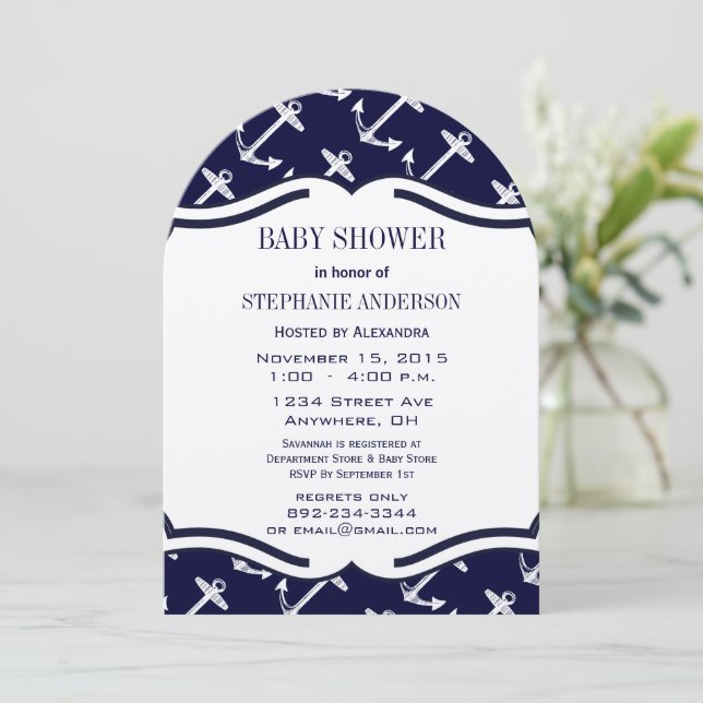 Invitation Marine Bleu Nautique Bébé Garçon douche (Debout devant)