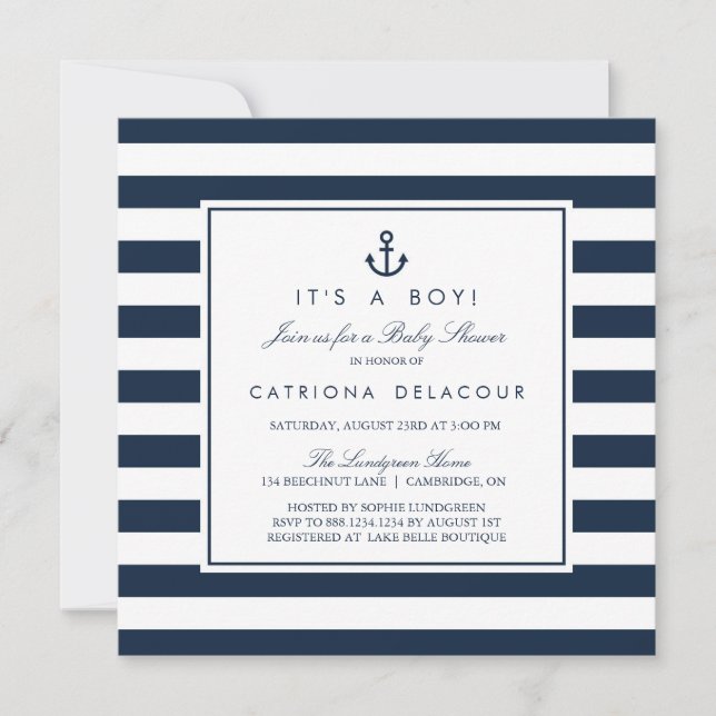 Invitation Marine Bleu Nautique C'est un Baby shower garçon (Devant)