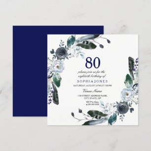 Invitation Marine Bleu noir blanc Flore 80e anniversaire Invi