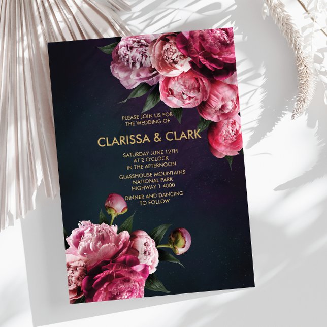 Invitation Marine Bleu & Or Avec Peonés Romantiques (Créateur téléchargé)