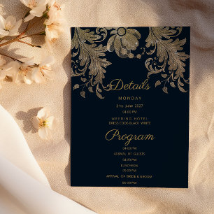 Invitation Marine bleu or dentelle florale luxe Détails Progr