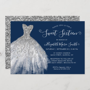 Invitation Marine Bleu Parties scintillant en argent Robe dou