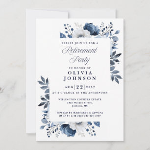 Invitation Marine Bleu Pays Élégant Floral Retraite Party