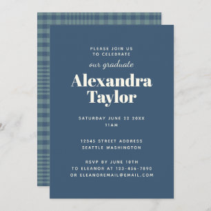 Invitation Marine Bleu Plaid Masculine Man Graduation Party