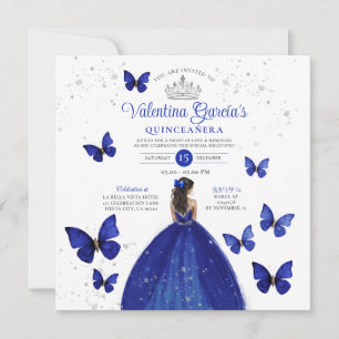 Invitation Marine Bleu Quinceañera 15 Anos Papillon Argent da