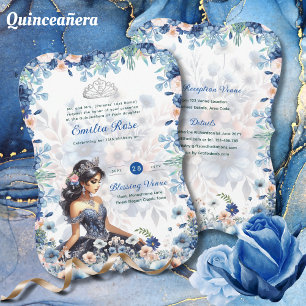 Invitation Marine bleu Quinceanera robe Roses floraux