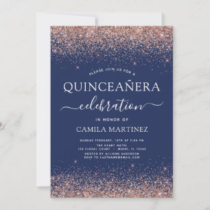 Invitation Marine bleu Quinceanera Rose or bleu rose