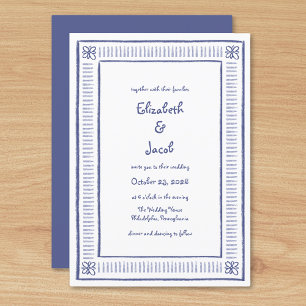 Invitation Marine Bleu Quirky Jouer main tiré Mariage