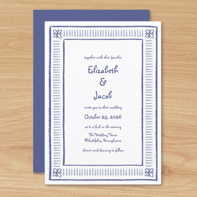 Invitation Marine Bleu Quirky Jouer main tiré Mariage (Créateur téléchargé)