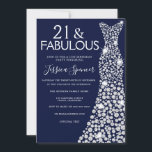 Invitation Marine Bleu Robe blanche 21e Fabuleuse fête d'anni<br><div class="desc">Marine Bleu Robe Blanche 21e Fabuleuse fête d'anniversaire Variations à l'invitation et articles correspondants dans notre magasin</div>