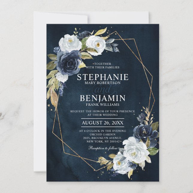 Invitation Marine Bleu Rose Boho Mariage géométrique (Devant)