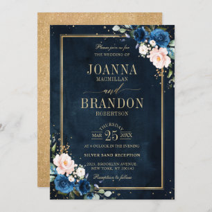 Invitation Marine bleu rose rose rose rose Boho Mariage géomé