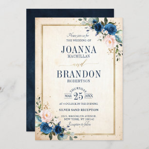 Invitation Marine bleu rose rose rose rose Boho Mariage géomé