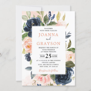 Invitation Marine bleu rose rose rose rose Boho Mariage géomé