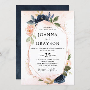 Invitation Marine bleu rose rose rose rose Boho Mariage géomé