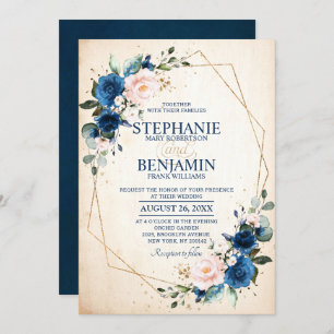 Invitation Marine bleu rose rose rose rose Boho Mariage géomé