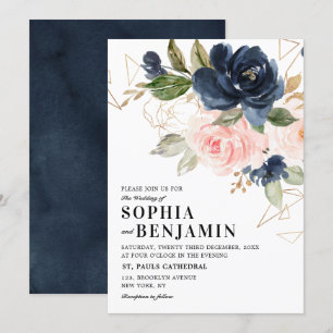 Invitation Marine bleu rose rose rose rose Boho Mariage géomé