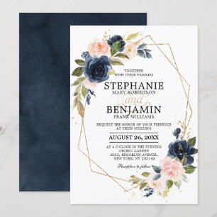 Invitation Marine bleu rose rose rose rose Boho Mariage géomé