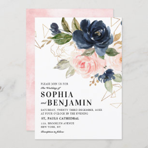 Invitation Marine bleu rose rose rose rose Boho Mariage géomé