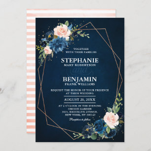 Invitation Marine bleu rose rose rose rose Boho Mariage géomé