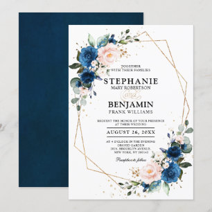 Invitation Marine bleu rose rose rose rose Boho Mariage géomé